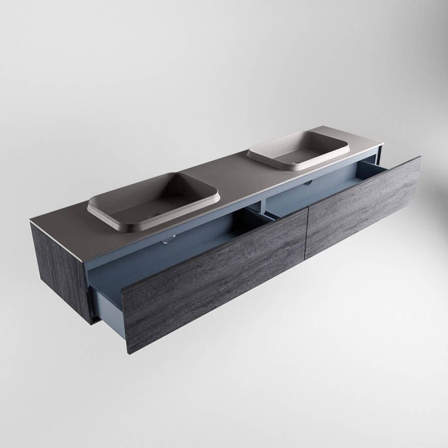 Mondiaz Erin badmeubel 200cm Antracite Ridge wastafel Dark Grey Dubbel zonder kraangat