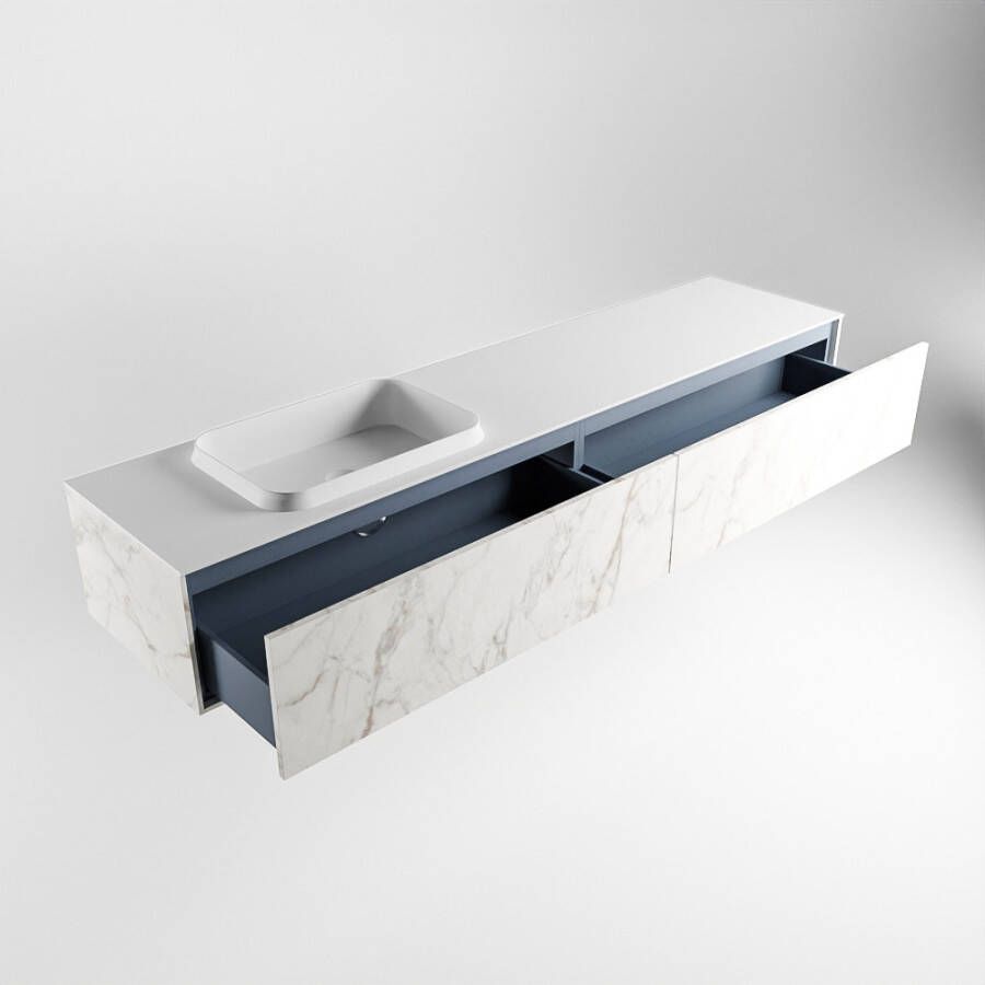 Mondiaz Erin badmeubel 200cm Cararra Ridge wastafel Talc Links met 1 kraangat