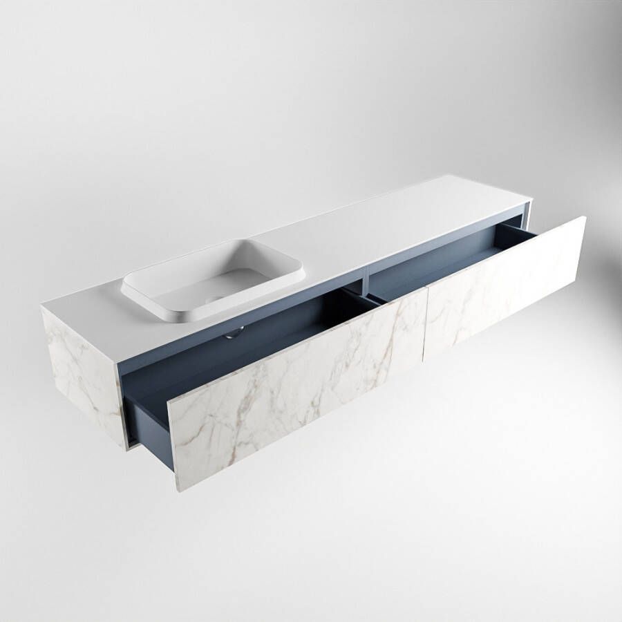 Mondiaz Erin badmeubel 200cm Cararra Ridge wastafel Talc Links zonder kraangat