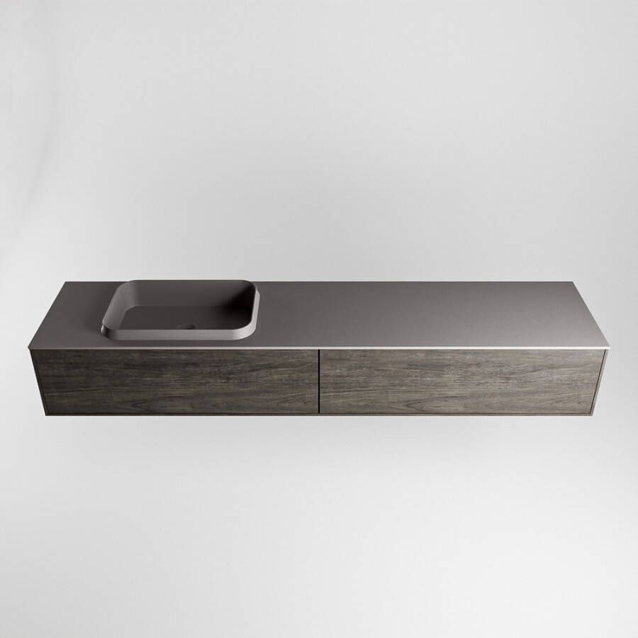Mondiaz Erin badmeubel 200cm Dark Brown Ridge wastafel Dark Grey Links zonder kraangat