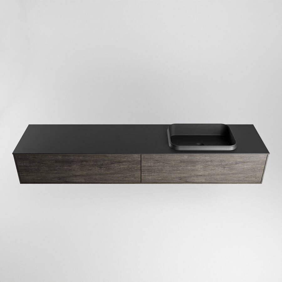 Mondiaz Erin badmeubel 200cm Dark Brown Ridge wastafel Urban Rechts met 1 kraangat