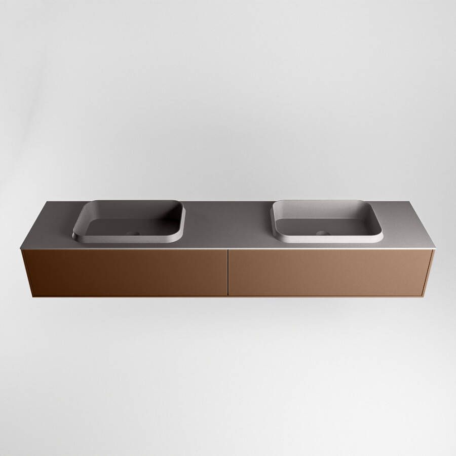 Mondiaz Erin badmeubel 200cm Rust Ridge wastafel Dark Grey Dubbel met 2 kraangaten
