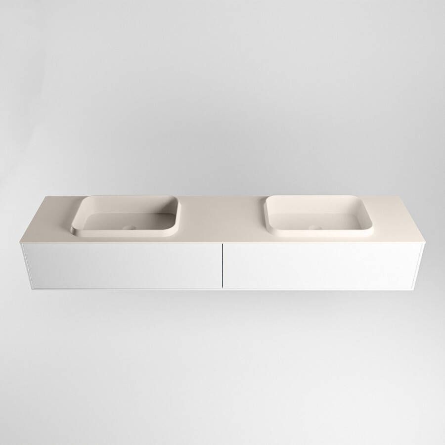 Mondiaz Erin badmeubel 200cm Talc Ridge wastafel Linen Dubbel met 2 kraangaten