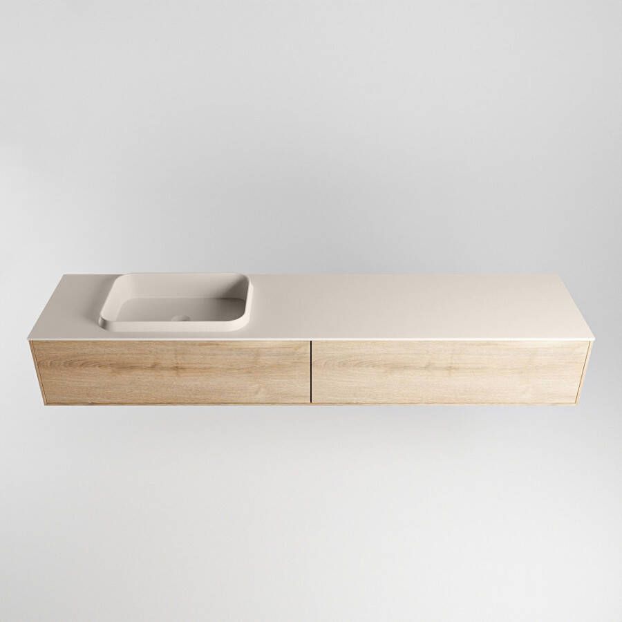 Mondiaz Erin badmeubel 200cm Washed Oak Ridge wastafel Linen Links met 1 kraangat