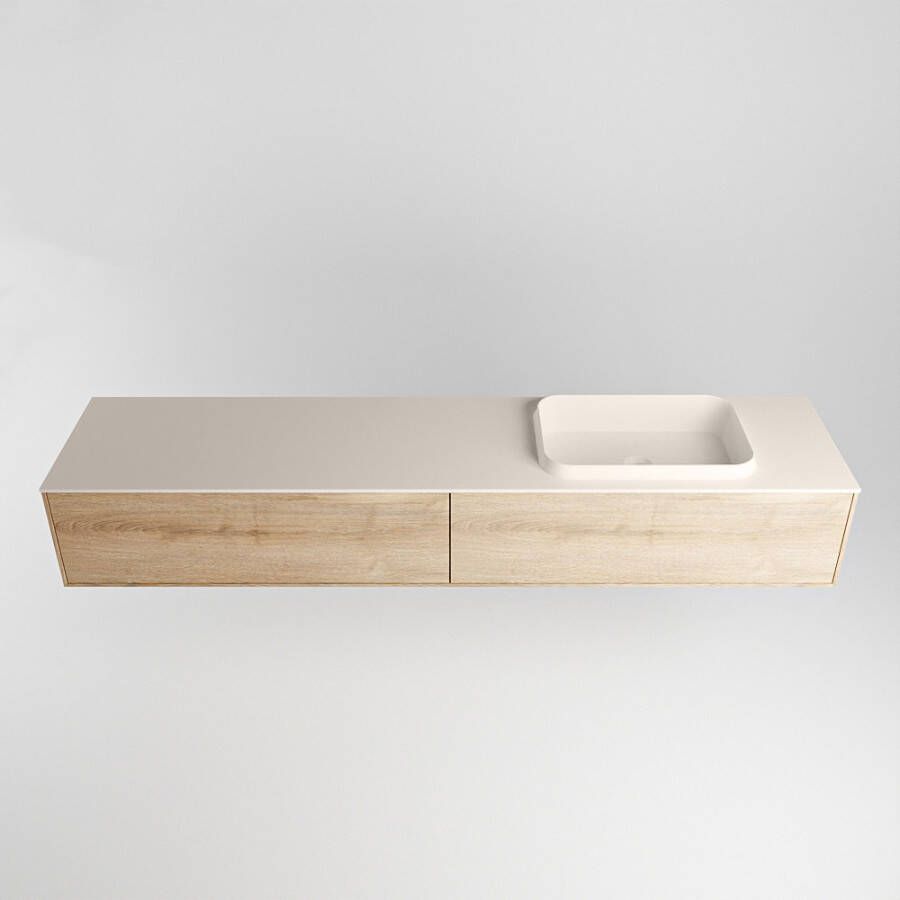 Mondiaz Erin badmeubel 200cm Washed Oak Ridge wastafel Linen Rechts met 1 kraangat