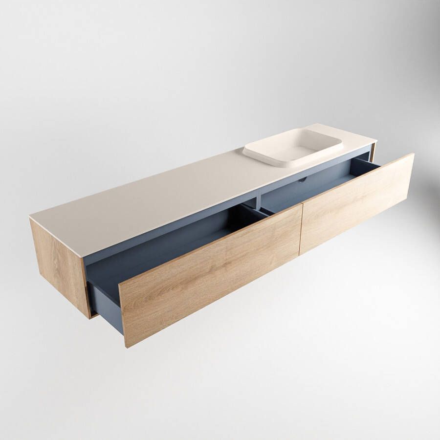 Mondiaz Erin badmeubel 200cm Washed Oak Ridge wastafel Linen Rechts met 1 kraangat