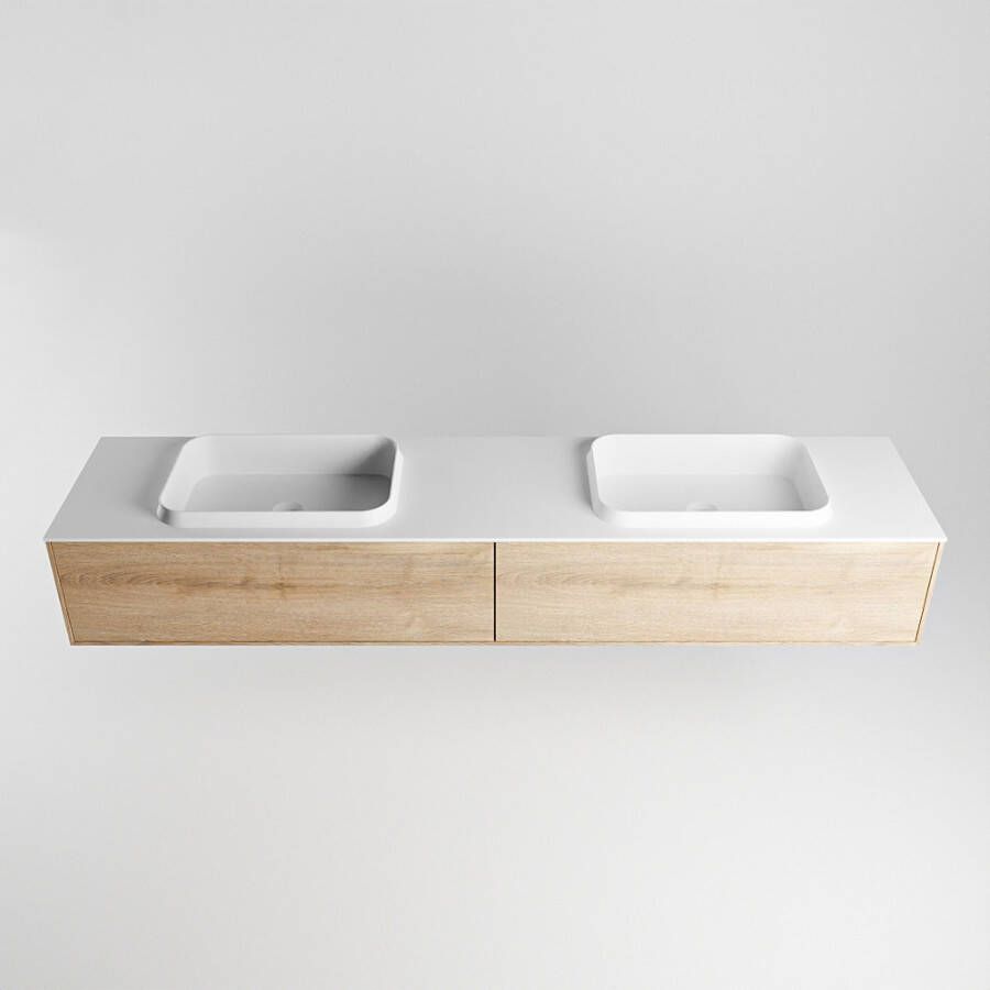 Mondiaz Erin badmeubel 200cm Washed Oak Ridge wastafel Talc Dubbel zonder kraangat