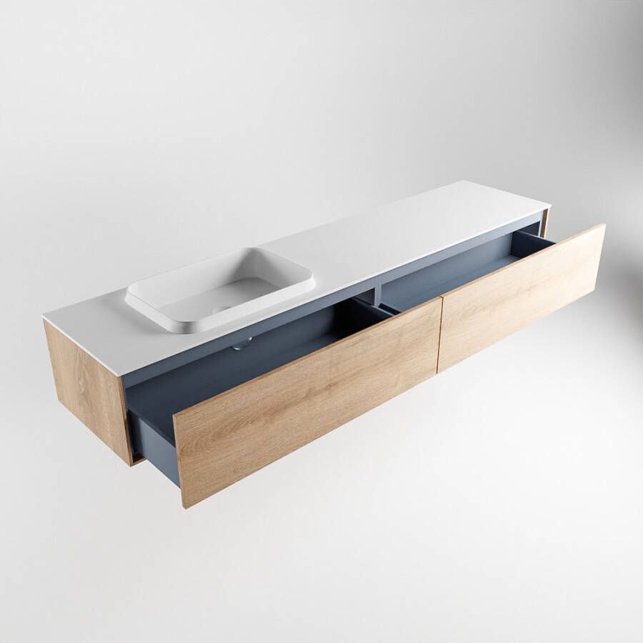 Mondiaz Erin badmeubel 200cm Washed Oak Ridge wastafel Talc Links zonder kraangat