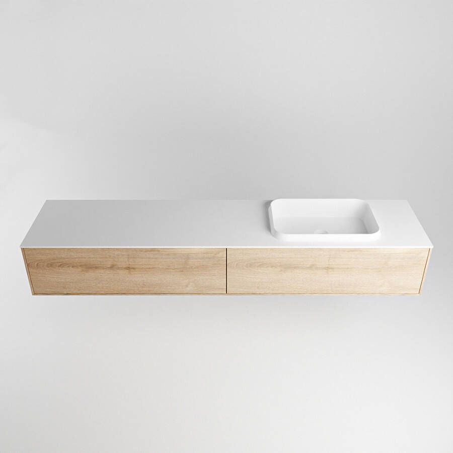 Mondiaz Erin badmeubel 200cm Washed Oak Ridge wastafel Talc Rechts met 1 kraangat