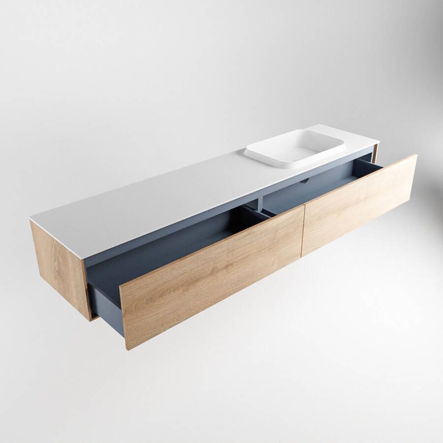 Mondiaz Erin badmeubel 200cm Washed Oak Ridge wastafel Talc Rechts met 1 kraangat