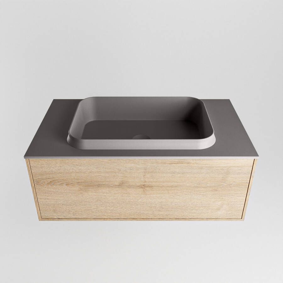 Mondiaz Erin badmeubel 80cm Washed Oak Ridge wastafel Dark Grey Midden met 1 kraangat