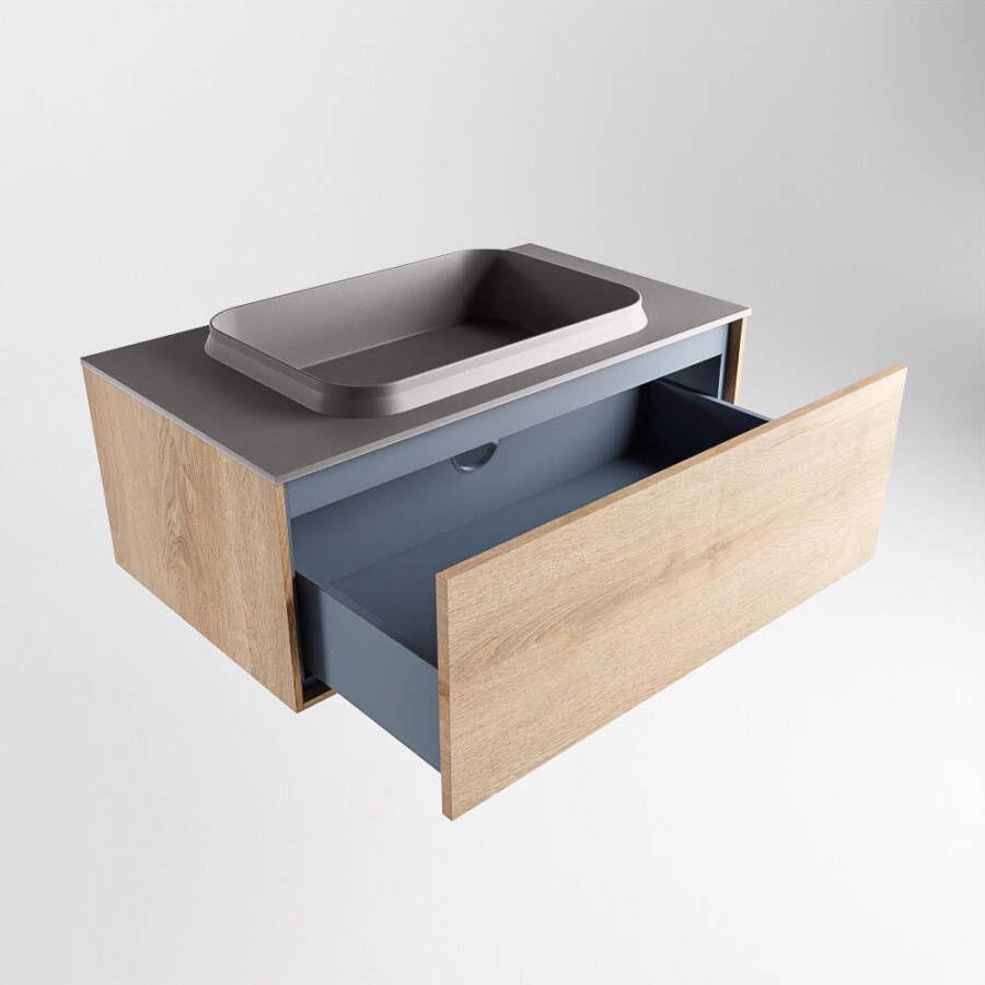 Mondiaz Erin badmeubel 80cm Washed Oak Ridge wastafel Dark Grey Midden met 1 kraangat