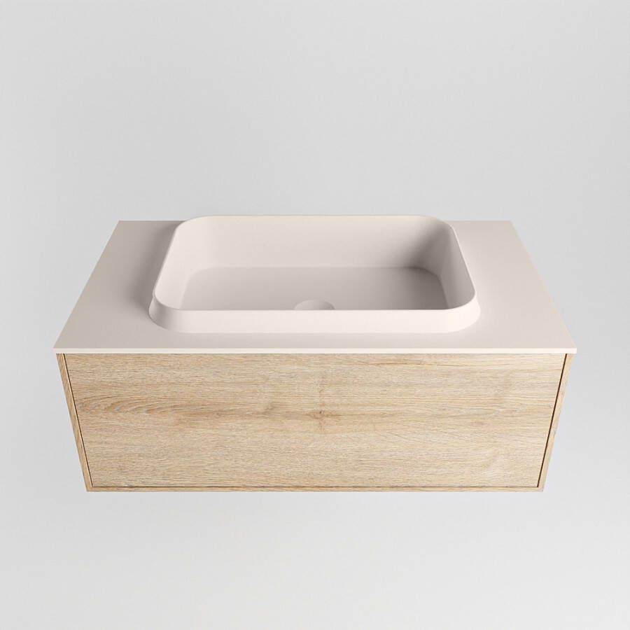 Mondiaz Erin badmeubel 80cm Washed Oak Ridge wastafel Linen Midden met 1 kraangat