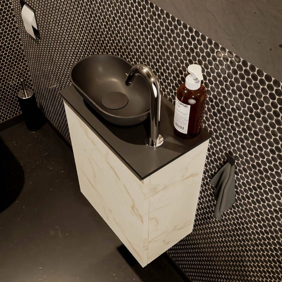 Mondiaz Fowy fonteinmeubel 40cm Carrara Waskom links Urban Urban met 1 kraangat