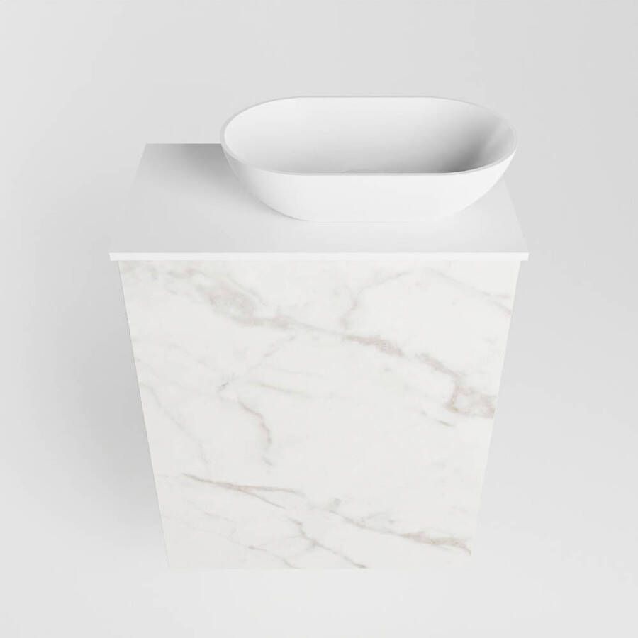 Mondiaz Fowy fonteinmeubel 40cm Carrara Waskom rechts Talc Talc met 1 kraangat