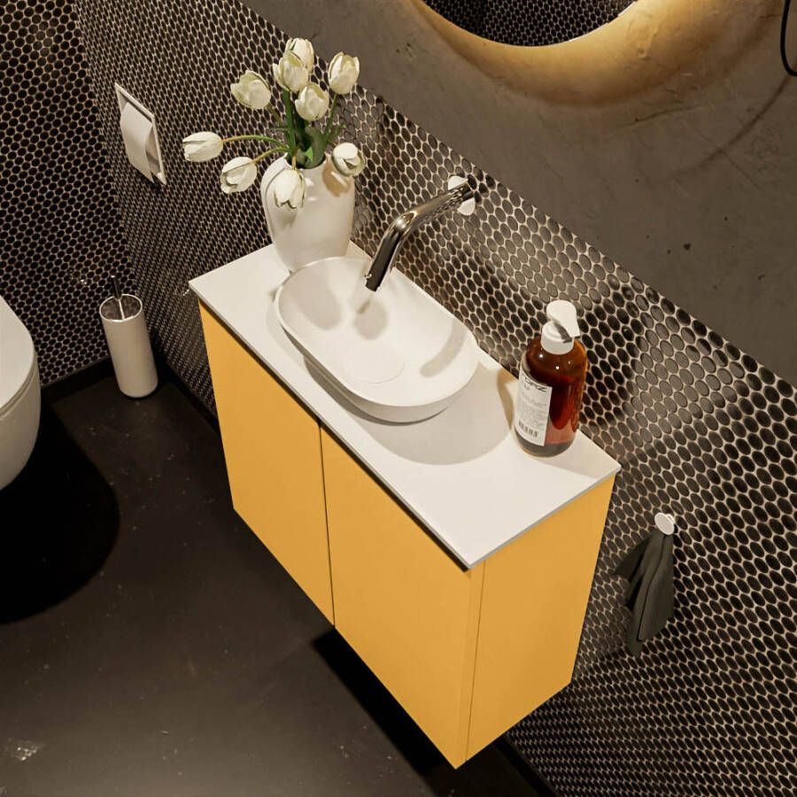 Mondiaz Fowy fonteinmeubel 60cm Ocher Waskom midden Talc Talc zonder kraangat
