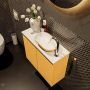 Mondiaz Fowy toiletmeubel 60x50x23cm ocher mat 1 kraangat wasbak: rechts 2 deuren solid surface met blad MDF kleur wasbak: Oranje Wit FOWY59009ocherocher - Thumbnail 3