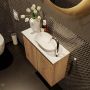 Mondiaz Fowy toiletmeubel 60x50x23cm washed oak mat 1 kraangat wasbak: rechts 2 deuren solid surface met blad Melamine kleur wasbak: wit FOWY59009washedoaktalc - Thumbnail 3