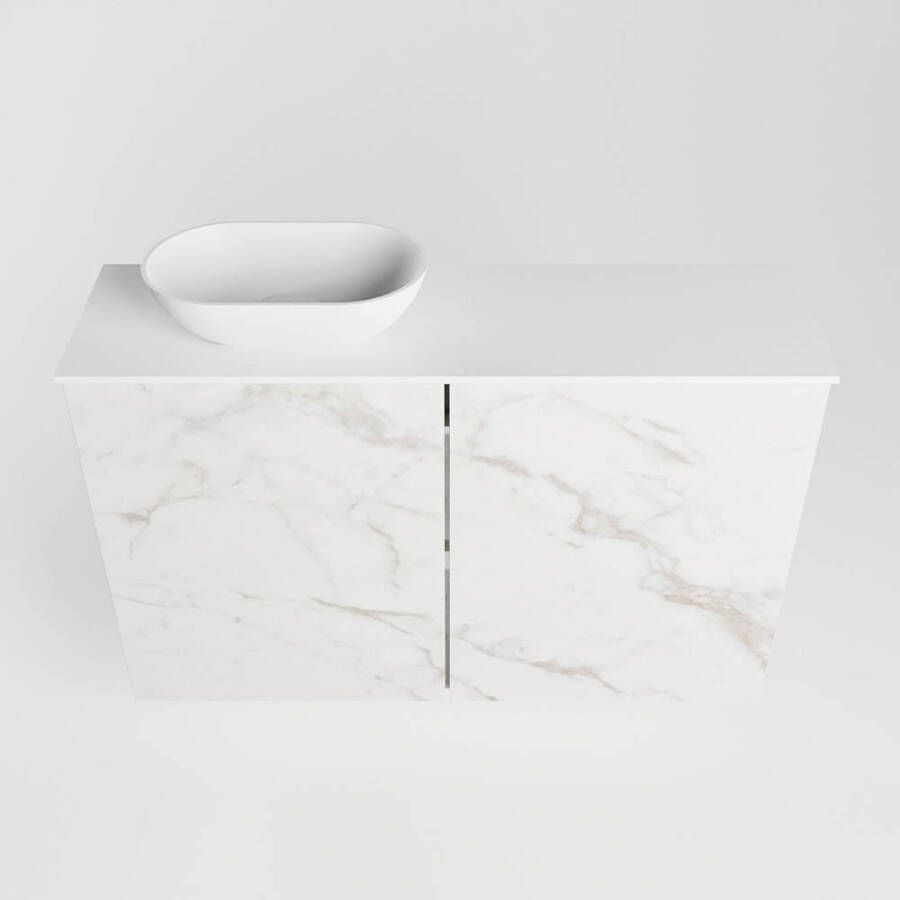 Mondiaz Fowy fonteinmeubel 80cm Carrara Waskom links Talc Talc zonder kraangat