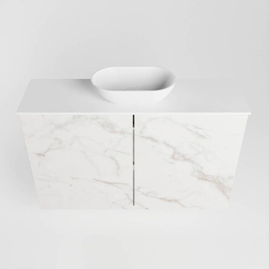 Mondiaz Fowy fonteinmeubel 80cm Carrara Waskom midden Talc Talc met 1 kraangat