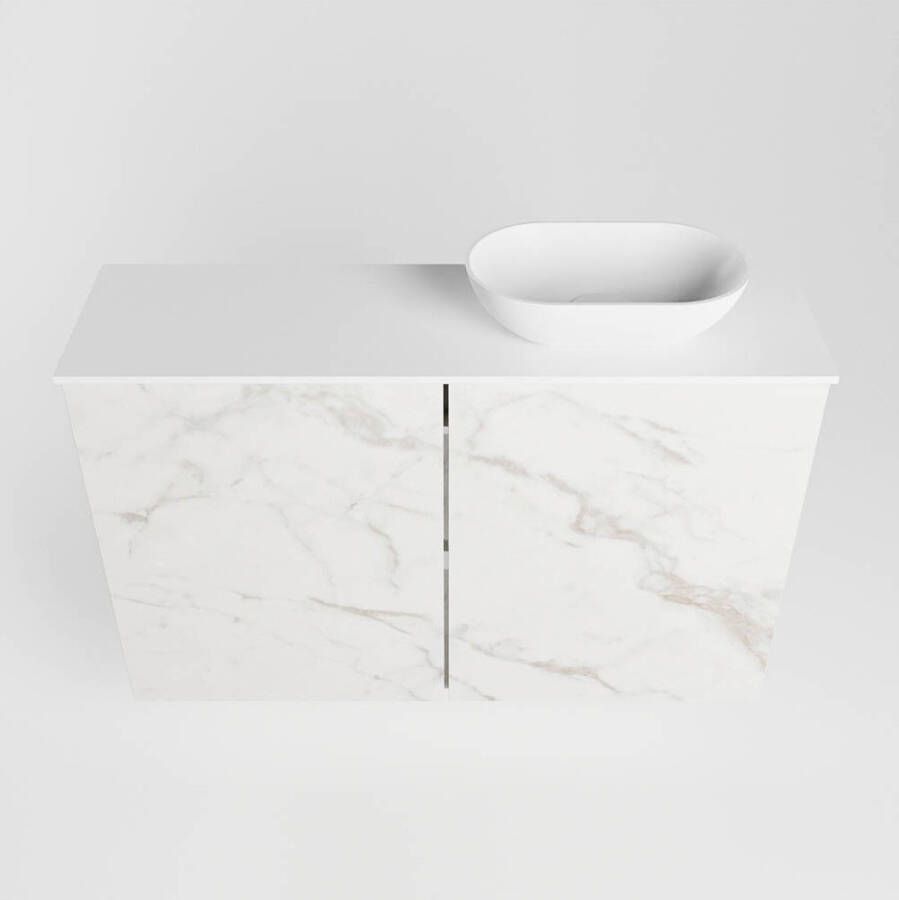 Mondiaz Fowy fonteinmeubel 80cm Carrara Waskom rechts Talc Talc met 1 kraangat