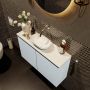 Mondiaz Fowy toiletmeubel 80x50x23cm clay mat 0 kraangaten wasbak: midden 2 deuren solid surface met blad MDF kleur wasbak: Bruin Wit FOWY59016clayclay - Thumbnail 3