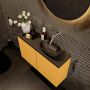 Mondiaz Fowy toiletmeubel 80x50x23cm ocher mat 0 kraangaten wasbak: rechts 2 deuren solid surface met blad MDF kleur wasbak: zwart FOWY59018ocherurban - Thumbnail 4