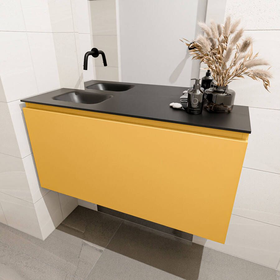 Mondiaz Olan fonteinmeubel 100cm Ocher Lex wastafel Urban links zonder kraangat