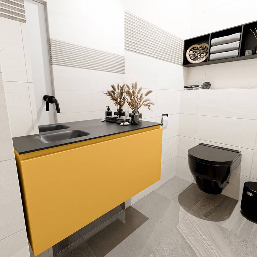 Mondiaz Olan fonteinmeubel 100cm Ocher Lex wastafel Urban links zonder kraangat