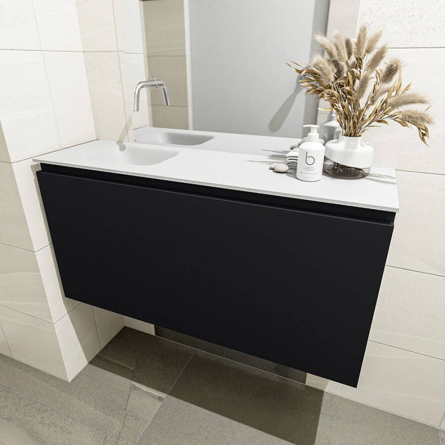 Mondiaz Olan fonteinmeubel 100cm Urban Lex wastafel Talc links zonder kraangat