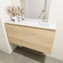 Mondiaz OLAN Toiletmeubel 100x30x40cm met 0 kraangaten 1 lades washed oak mat Wastafel Lex rechts Solid Surface Wit FK75342688 - Thumbnail 3