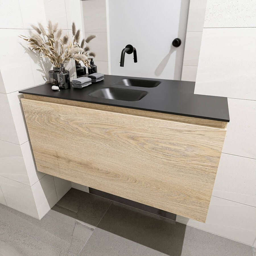 Mondiaz Olan fonteinmeubel 100cm Washed Oak Lex wastafel Urban midden zonder kraangat