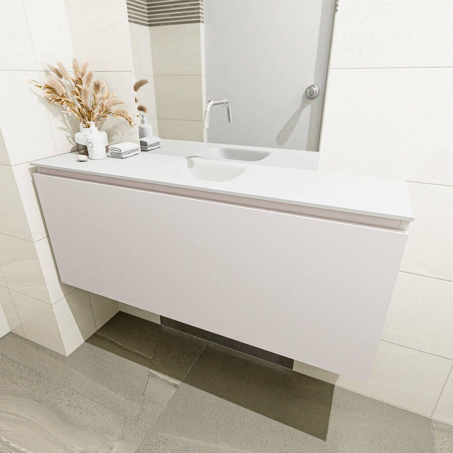 Mondiaz Olan fonteinmeubel 120cm Linen Lex wastafel Talc midden zonder kraangat