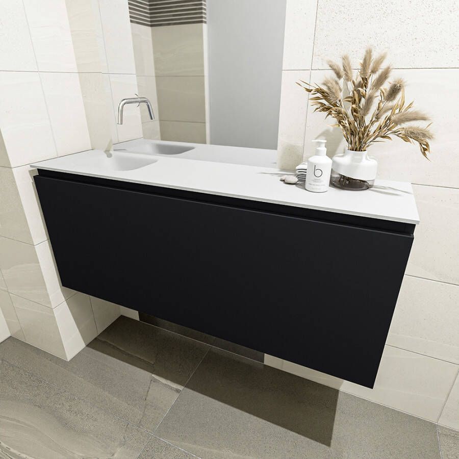 Mondiaz Olan fonteinmeubel 120cm Urban Lex wastafel Talc links zonder kraangat