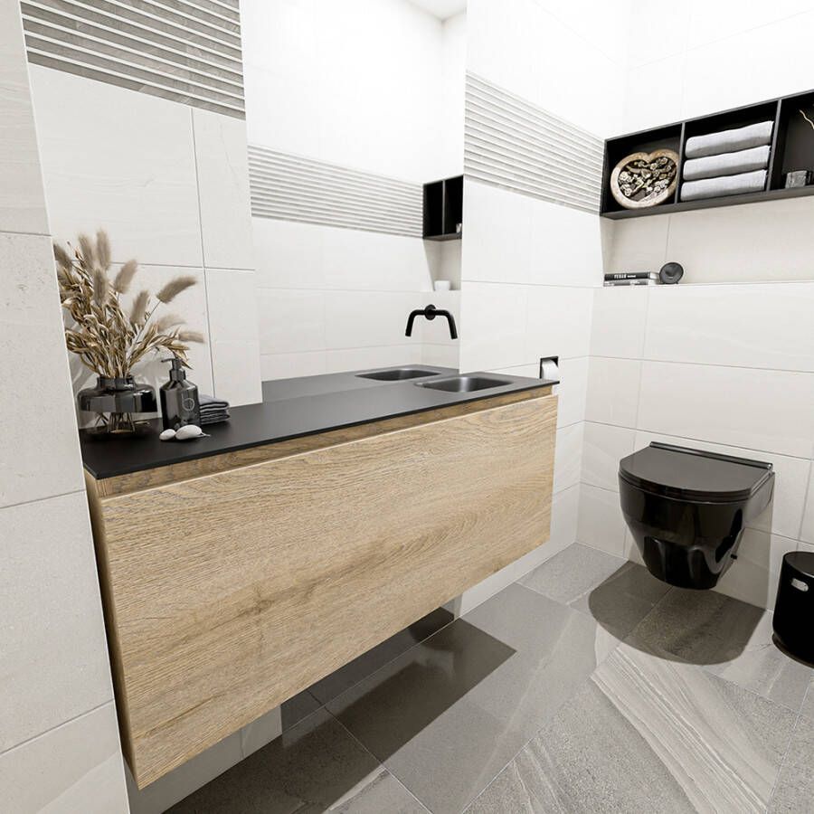 Mondiaz Olan fonteinmeubel 120cm Washed Oak Lex wastafel Urban rechts zonder kraangat