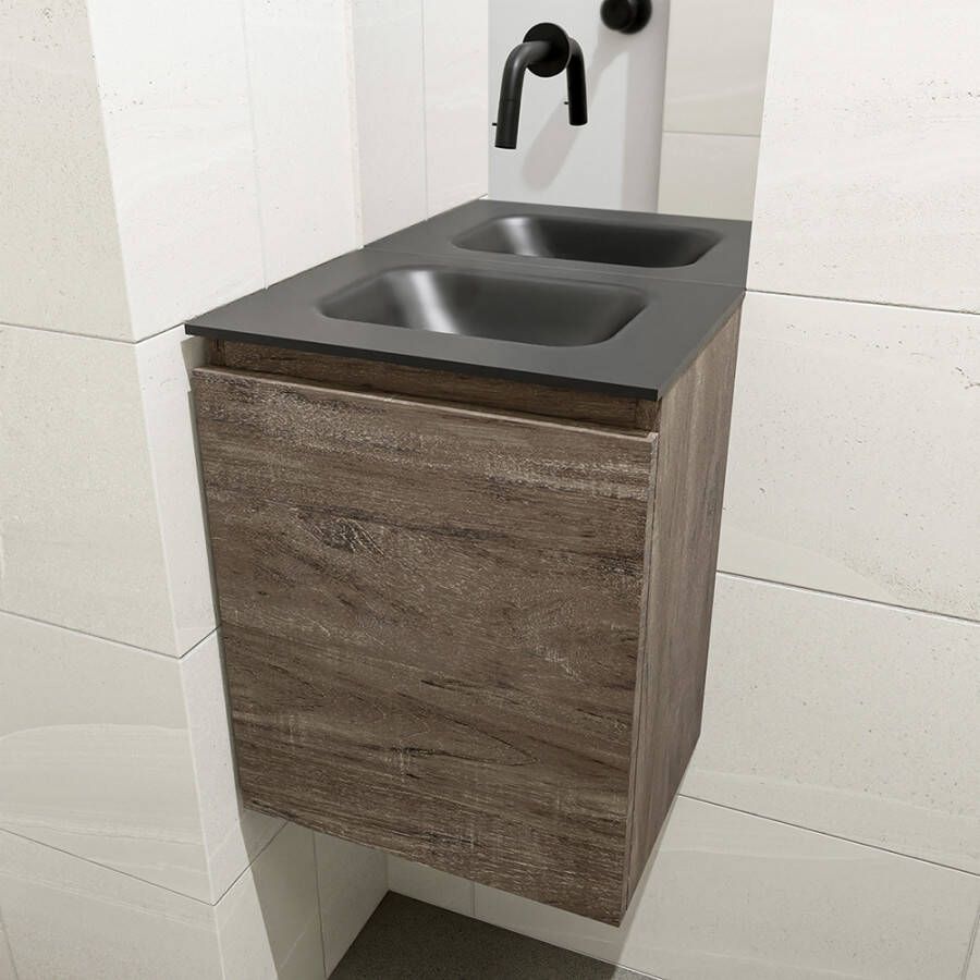 Mondiaz Olan fonteinmeubel 40cm Dark Brown Lex wastafel Urban midden zonder kraangat