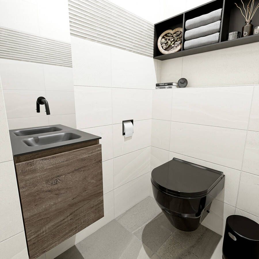 Mondiaz Olan fonteinmeubel 40cm Dark Brown Lex wastafel Urban midden zonder kraangat