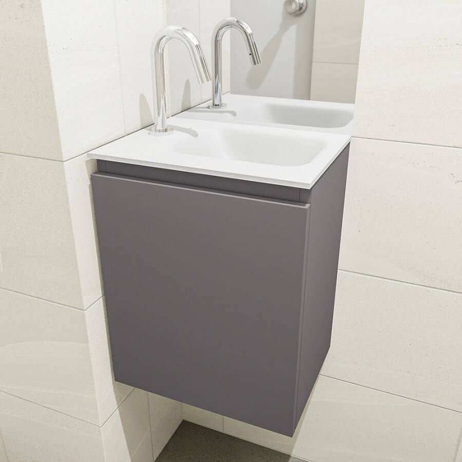 Mondiaz Olan fonteinmeubel 40cm Dark Grey Lex wastafel Talc rechts met 1 kraangat