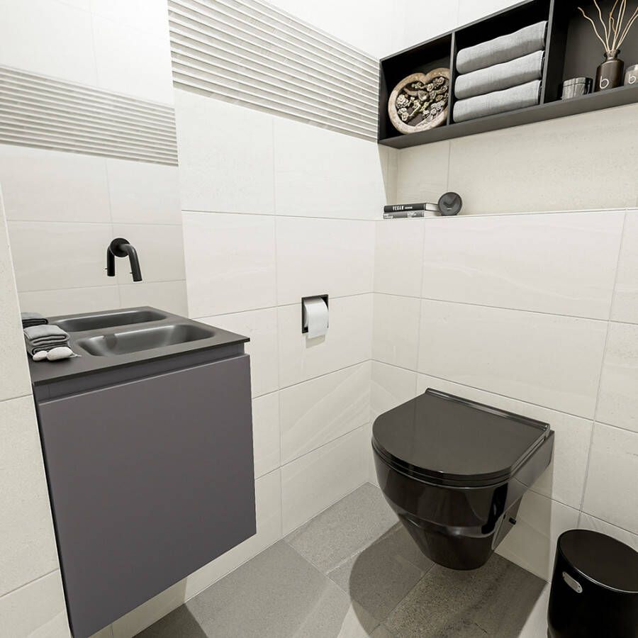 Mondiaz Olan fonteinmeubel 40cm Dark Grey Lex wastafel Urban rechts zonder kraangat