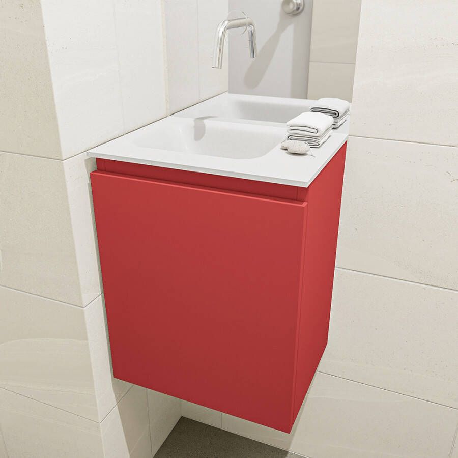 Mondiaz Olan fonteinmeubel 40cm Fire Lex wastafel Talc links zonder kraangat