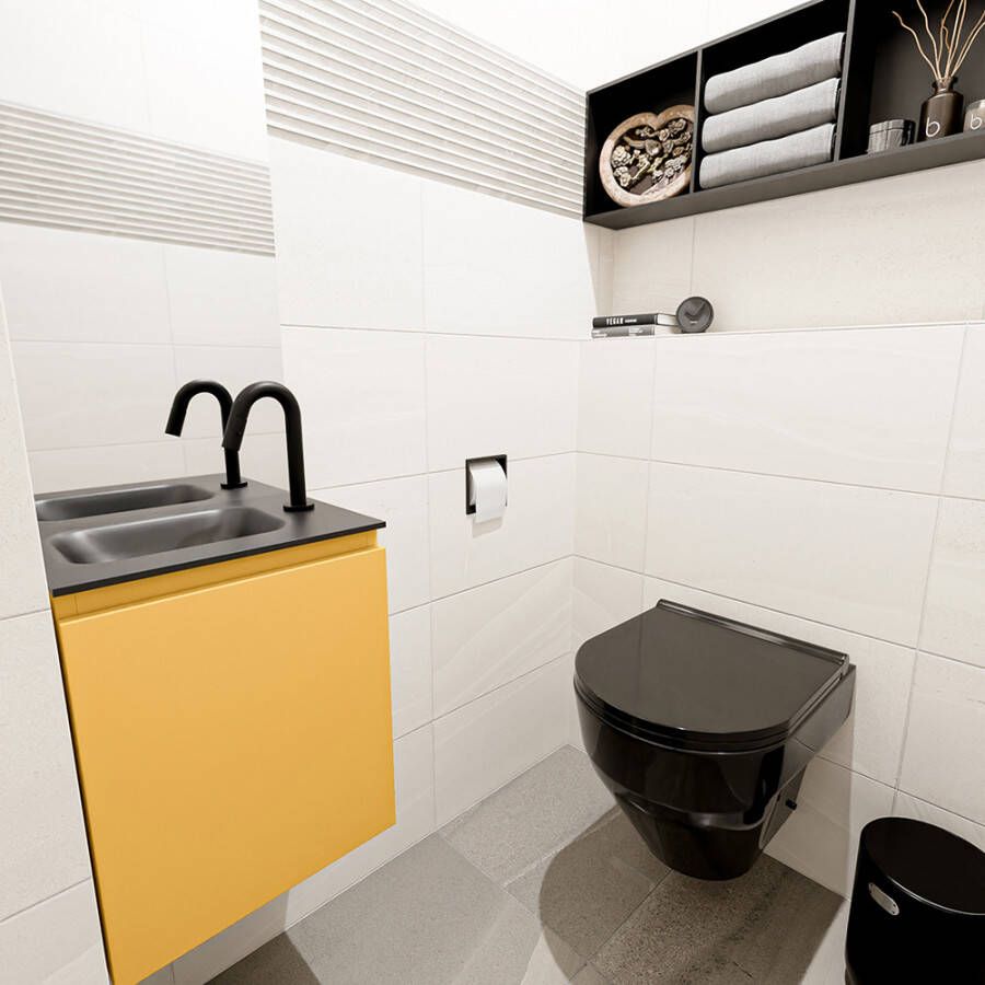 Mondiaz Olan fonteinmeubel 40cm Ocher Lex wastafel Urban links met 1 kraangat
