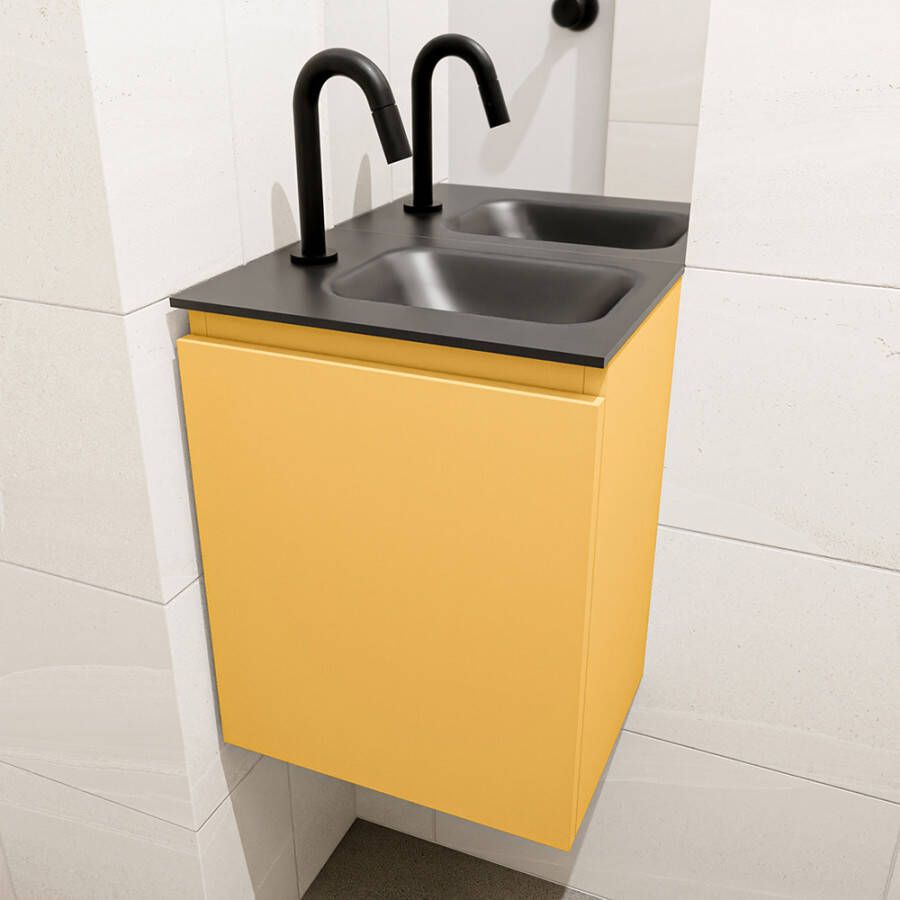 Mondiaz Olan fonteinmeubel 40cm Ocher Lex wastafel Urban rechts met 1 kraangat