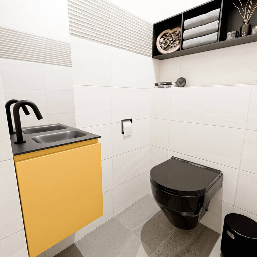Mondiaz Olan fonteinmeubel 40cm Ocher Lex wastafel Urban rechts met 1 kraangat