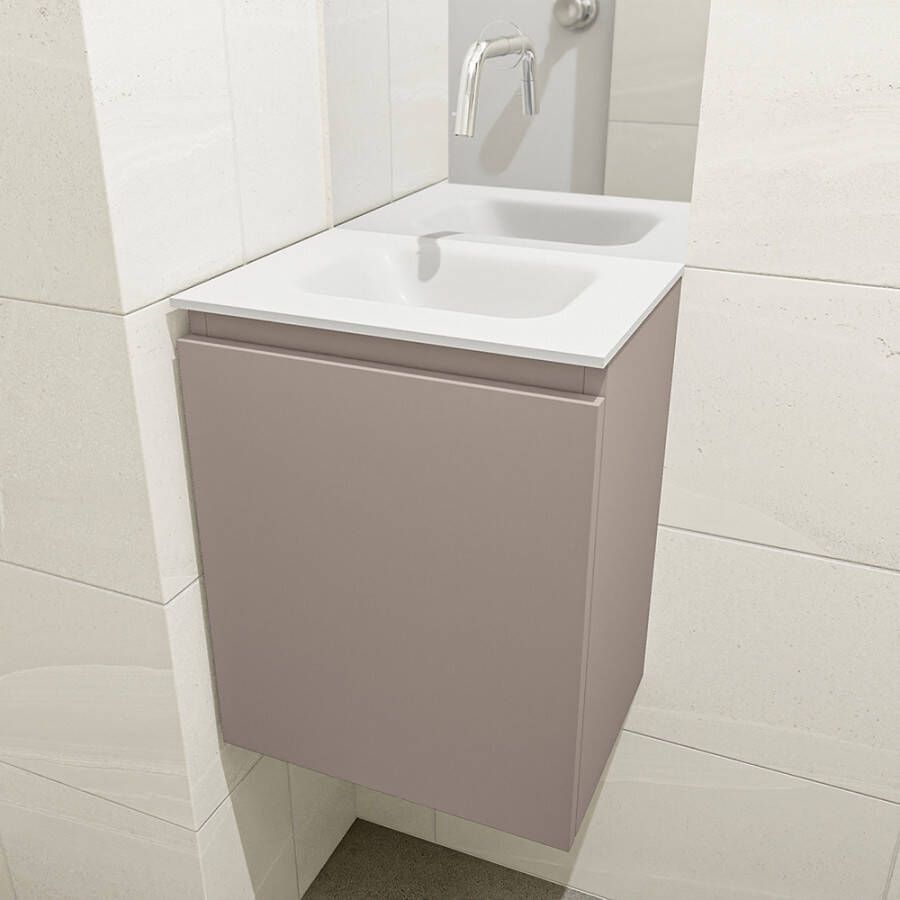 Mondiaz Olan fonteinmeubel 40cm Smoke Lex wastafel Talc midden zonder kraangat
