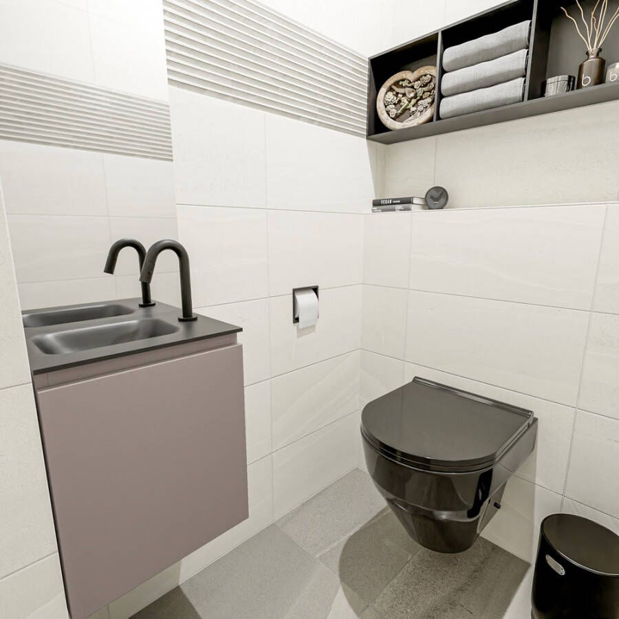 Mondiaz Olan fonteinmeubel 40cm Smoke Lex wastafel Urban links met 1 kraangat