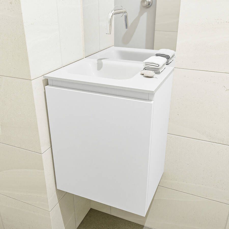 Mondiaz Olan fonteinmeubel 40cm Talc Lex wastafel Talc links zonder kraangat