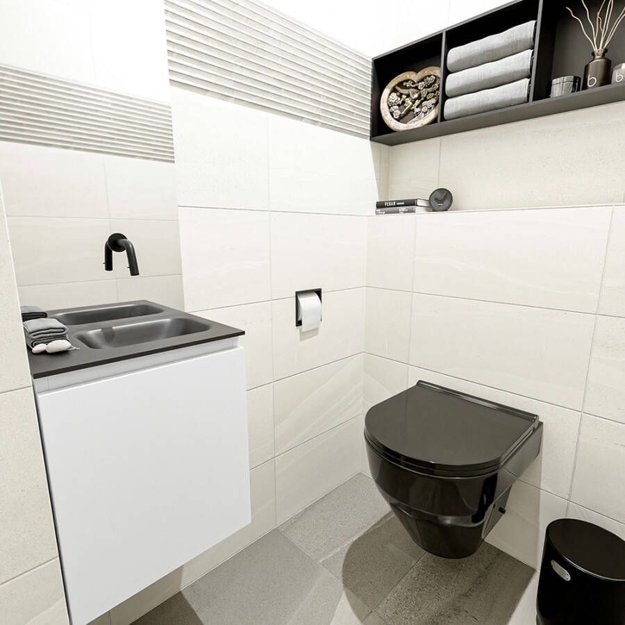Mondiaz Olan fonteinmeubel 40cm Talc Lex wastafel Urban rechts zonder kraangat