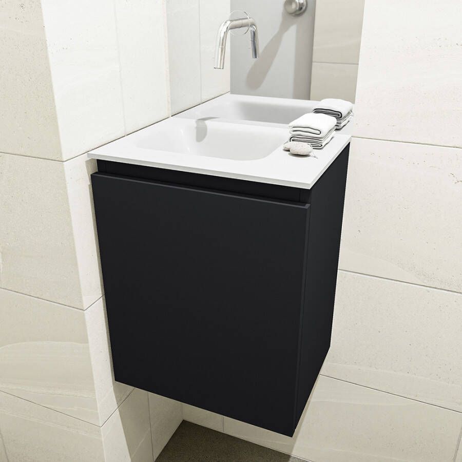 Mondiaz Olan fonteinmeubel 40cm Urban Lex wastafel Talc links zonder kraangat