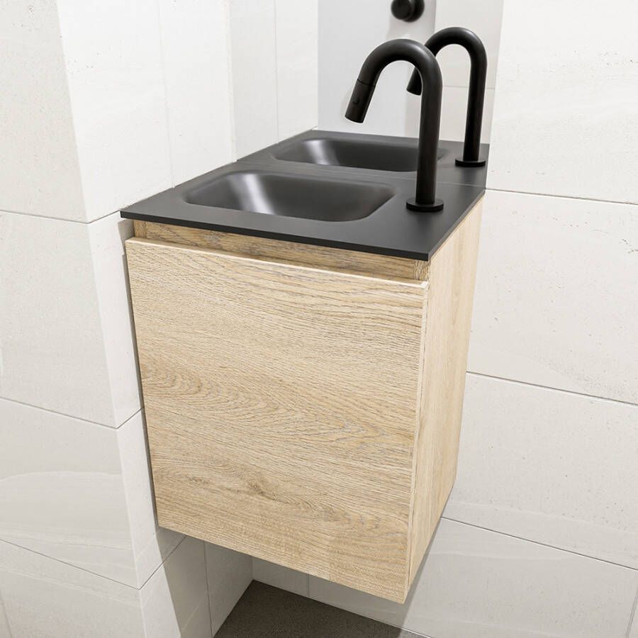 Mondiaz Olan fonteinmeubel 40cm Washed Oak Lex wastafel Urban links met 1 kraangat