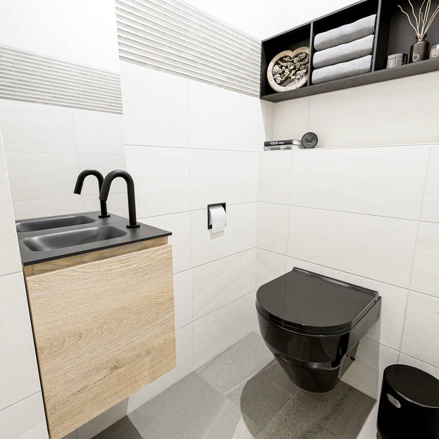 Mondiaz Olan fonteinmeubel 40cm Washed Oak Lex wastafel Urban links met 1 kraangat